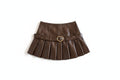 Faux Leather Pleated Skirt with Buckle