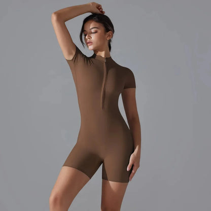 Short Sleeve Classic One-Piece Performance Workout Romper