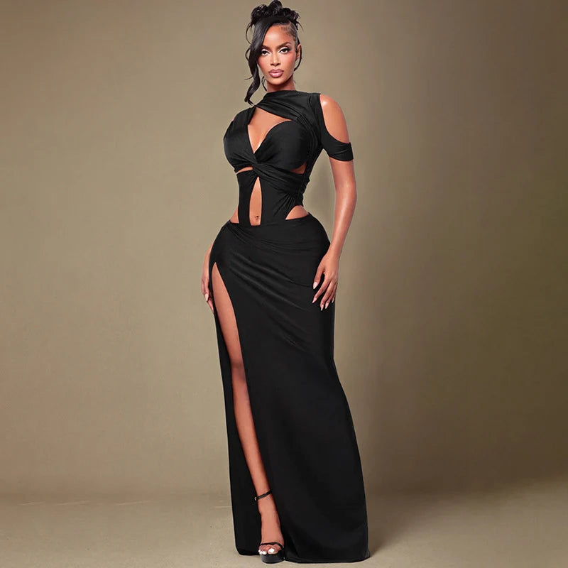 Noir Sculpt Cut-Out Maxi Dress