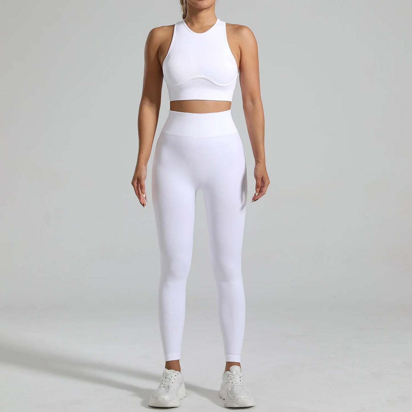 Ribbed Workout Clothes for Women Yoga Set Fitness Gym Outifts 2 Pieces Vest Sport Suit Tracksuit Sport Leggings Set Active Wear
