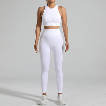 Ribbed Workout Clothes for Women Yoga Set Fitness Gym Outifts 2 Pieces Vest Sport Suit Tracksuit Sport Leggings Set Active Wear