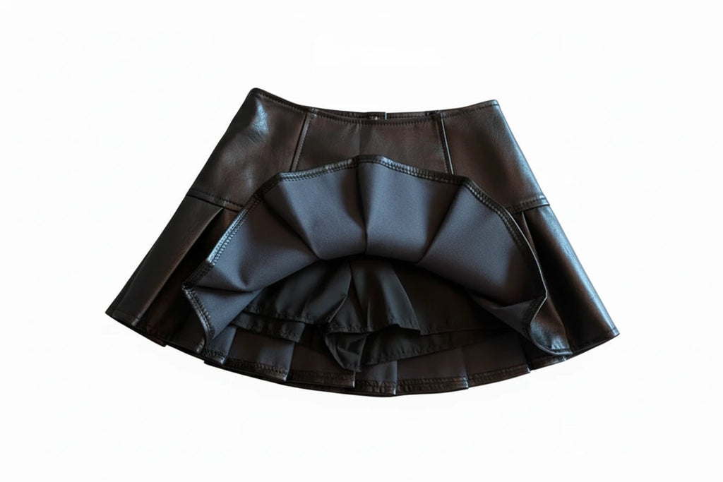 Faux Leather Pleated Skirt with Buckle