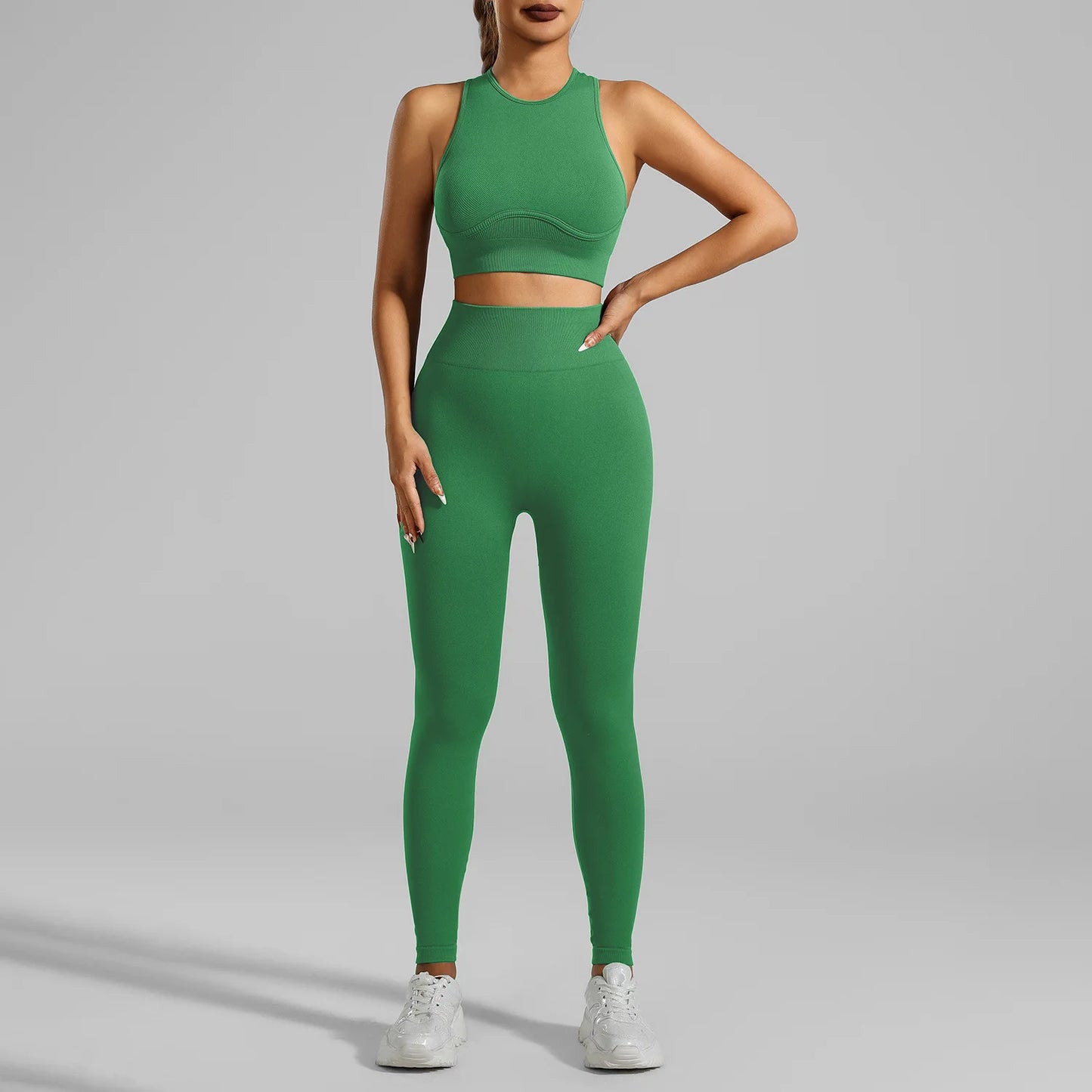 Ribbed Workout Clothes for Women Yoga Set Fitness Gym Outifts 2 Pieces Vest Sport Suit Tracksuit Sport Leggings Set Active Wear